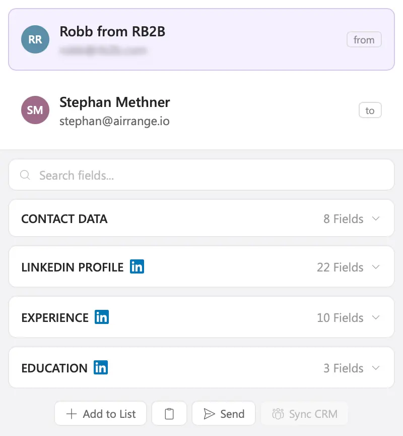 Company intelligence inside Outlook showing industry, employee count, revenue and decision-maker signals for an email sender